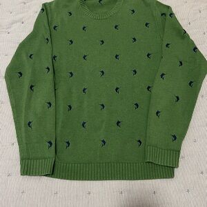 J. Crew Green Crewneck Sweater with Navy Accents